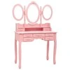 Kosmetinis staliukas su kėdute ir 3 veidrodžiais, rožinis