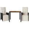 Lauko baldų komplektas Bistro komplektas su pagalvėlėmis, 3 dalių, juodas, poliratanas