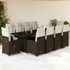 Lauko baldų komplektas Bistro komplektas su pagalvėlėmis, 11 dalių, rudas, poliratanas