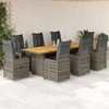 Lauko baldų komplektas Bistro komplektas su pagalvėlėmis, 9 dalių, pilkas, poliratanas