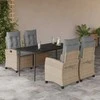 Lauko baldų komplektas Sodo komplektas su pagalvėlėmis, 5 dalių, smėlio, poliratanas
