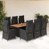 Lauko baldų komplektas Sodo komplektas su pagalvėlėmis, 9 dalių, juodas, poliratanas