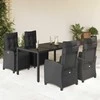Lauko baldų komplektas Sodo komplektas su pagalvėlėmis, 5 dalių, juodas, poliratanas