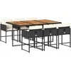 Lauko baldų komplektas Sodo komplektas su pagalvėlėmis, 7 dalių, juodas, poliratanas
