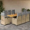 Lauko baldų komplektas Sodo komplektas su pagalvėlėmis, 9 dalių, smėlio, poliratanas