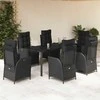 Lauko baldų komplektas Sodo komplektas su pagalvėlėmis, 7 dalių, juodas, poliratanas