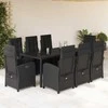 Lauko baldų komplektas Sodo komplektas su pagalvėlėmis, 9 dalių, juodas, poliratanas