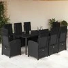 Lauko baldų komplektas Sodo komplektas su pagalvėlėmis, 9 dalių, juodas, poliratanas