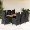 Lauko baldų komplektas Sodo komplektas su pagalvėlėmis, 9 dalių, juodas, poliratanas