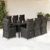 Lauko baldų komplektas Sodo komplektas su pagalvėlėmis, 9 dalių, juodas, poliratanas