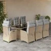 Lauko baldų komplektas Sodo komplektas su pagalvėlėmis, 9 dalių, smėlio, poliratanas