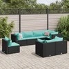 Lauko baldų komplektas Sodo komplektas su pagalvėlėmis, 8 dalių, juodas, poliratanas