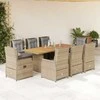 Lauko baldų komplektas Sodo komplektas su pagalvėlėmis, 9 dalių, smėlio, poliratanas