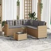 Sodo sofa su stalu/pagalvėlėmis, smėlio, poliratanas, L formos