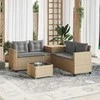 Sodo sofa su stalu/pagalvėlėmis, smėlio, poliratanas, L formos