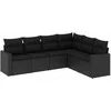 Lauko baldų komplektas Sofos komplektas su pagalvėlėmis, 6 dalių, juodas, poliratanas