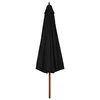 Lauko skėtis nuo saulės su mediniu stulpu, juodas, 330cm
