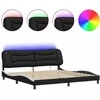 Lovos rėmas su LED, juodas ir baltas, 200x200cm, dirbtinė oda