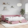 Lova su ištraukiama dalimi/stalčiais, rožinė, 90x200cm, aksomas