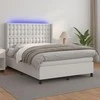 Lova su spyruoklėmis/čiužiniu/LED, balta 140x190cm dirbtinė oda