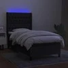 Lova su spyruoklėmis/čiužiniu/LED, juoda, 90x200 cm, audinys