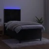 Lova su spyruoklėmis/čiužiniu/LED, juoda, 80x200cm, aksomas