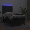 Lova su spyruoklėmis/čiužiniu/LED, juoda, 90x190cm dirbtinė oda
