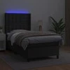 Lova su spyruoklėmis/čiužiniu/LED, juoda, 90x200cm dirbtinė oda