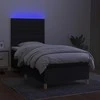 Lova su spyruoklėmis/čiužiniu/LED, juoda, 90x190 cm, audinys