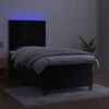 Lova su spyruoklėmis/čiužiniu/LED, juoda, 80x200cm, aksomas