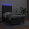 Lova su spyruoklėmis/čiužiniu/LED, juoda, 90x190cm dirbtinė oda