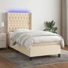 Lova su spyruoklėmis/čiužiniu/LED, kreminė, 90x200 cm, audinys