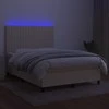 Lova su spyruoklėmis/čiužiniu/LED, kreminė, 140x200 cm, audinys
