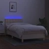 Lova su spyruoklėmis/čiužiniu/LED, kreminė, 90x200 cm, audinys