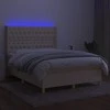 Lova su spyruoklėmis/čiužiniu/LED, kreminė, 140x190 cm, audinys