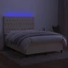 Lova su spyruoklėmis/čiužiniu/LED, kreminė, 140x190 cm, audinys