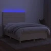 Lova su spyruoklėmis/čiužiniu/LED, kreminė, 140x190 cm, audinys