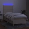 Lova su spyruoklėmis/čiužiniu/LED, kreminė, 100x200 cm, audinys