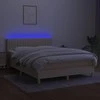 Lova su spyruoklėmis/čiužiniu/LED, kreminė, 140x190 cm, audinys