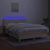 Lova su spyruoklėmis/čiužiniu/LED, kreminė, 140x190 cm, audinys