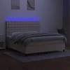 Lova su spyruoklėmis/čiužiniu/LED, kreminė, 160x200 cm, audinys