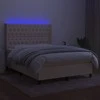 Lova su spyruoklėmis/čiužiniu/LED, kreminė, 140x200 cm, audinys