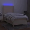 Lova su spyruoklėmis/čiužiniu/LED, kreminė, 100x200 cm, audinys