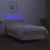 Lova su spyruoklėmis/čiužiniu/LED, kreminė, 90x200 cm, audinys
