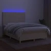 Lova su spyruoklėmis/čiužiniu/LED, kreminė, 140x190 cm, audinys
