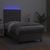Lova su spyruoklėmis/čiužiniu/LED, pilka, 90x200cm dirbtinė oda