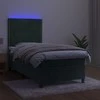 Lova su spyruoklėmis/čiužiniu/LED, žalia, 90x200cm, aksomas