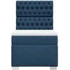 Lova su spyruoklėmis ir čiužiniu, mėlyna, 90x200 cm, audinys