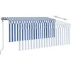 Markizė su uždanga/LED/vėjo jutikliu, mėlyna/balta, 3,5x2,5m