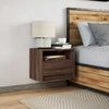 Prie sienos montuojama naktinė spintelė su LED, ruda ąžuolo